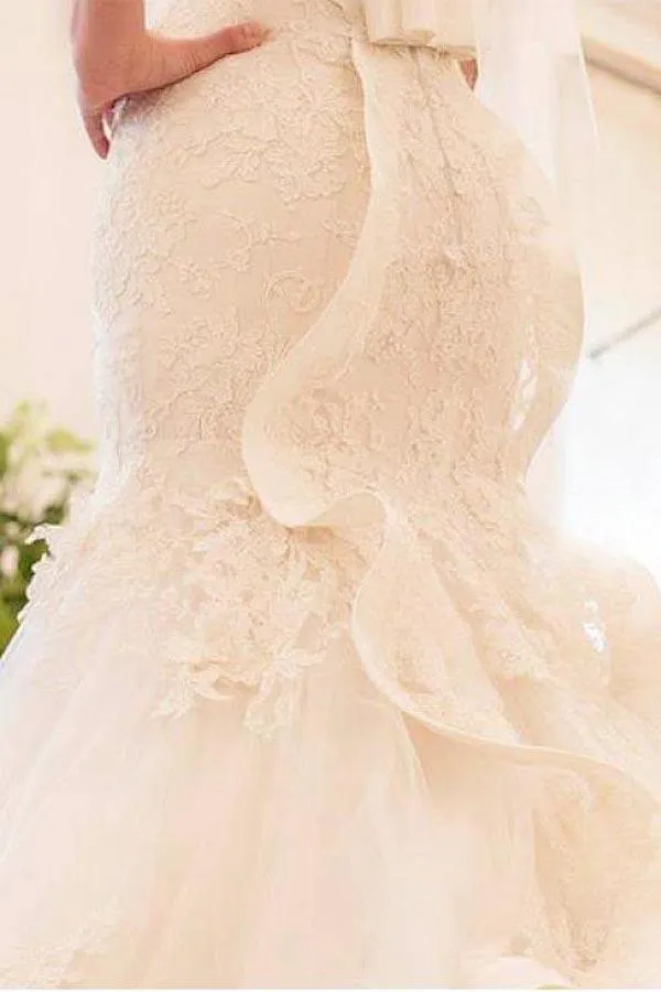 Tulle Mermaid Wedding Dress With Lace Appliques WD299
