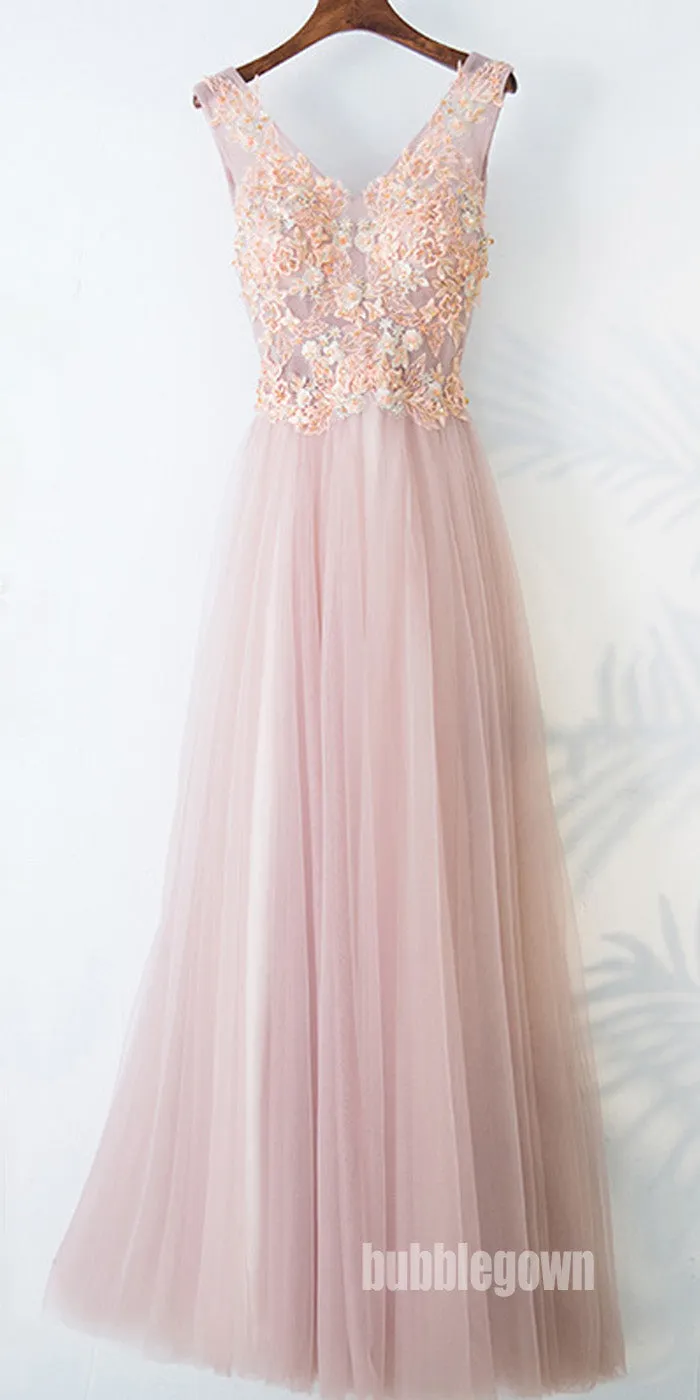 V Neck Formal Cheap Elegant Lace Up Back Long Prom Dresses, BGP027