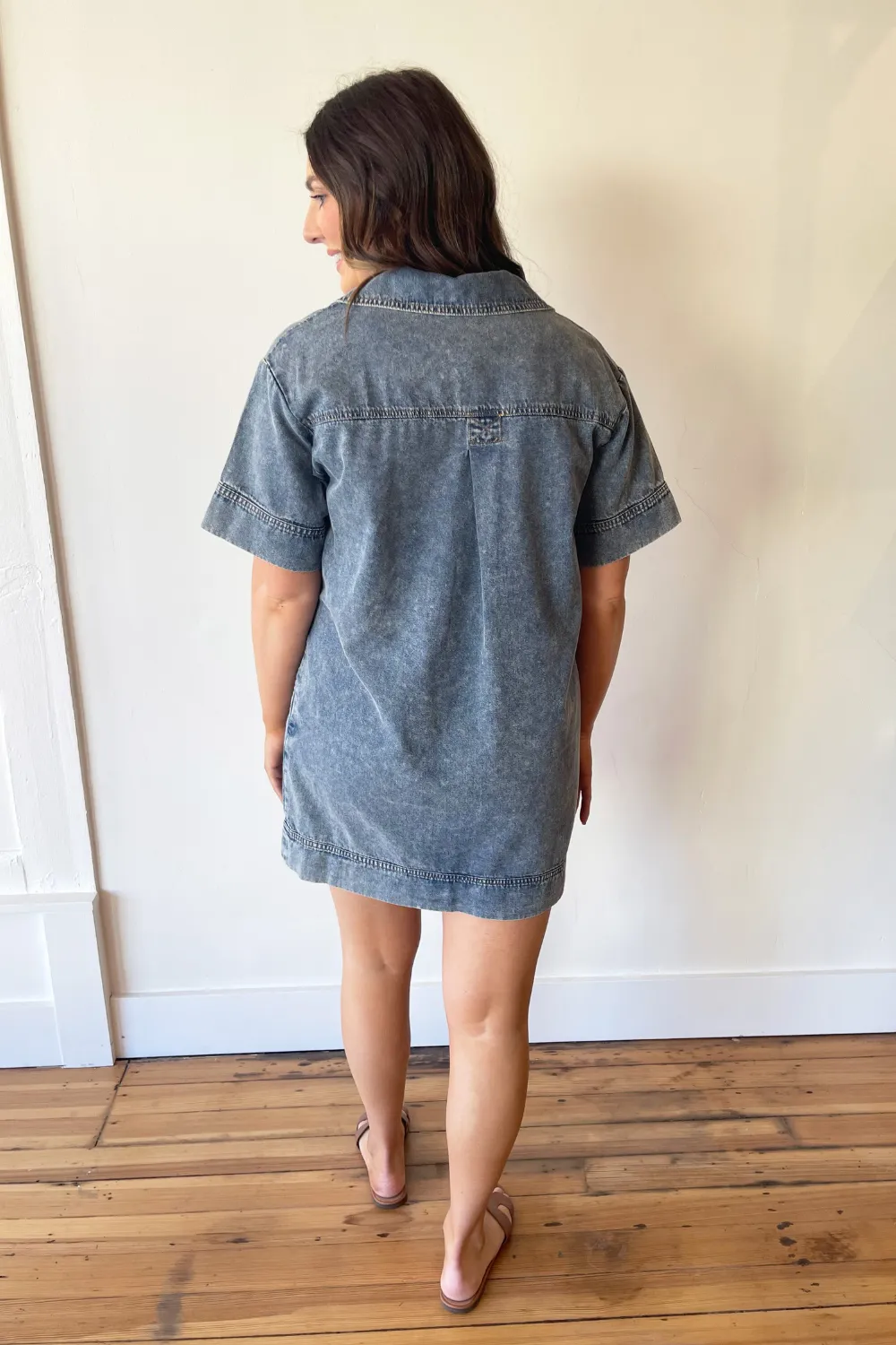 V-Neck Short Sleeve Denim Dress