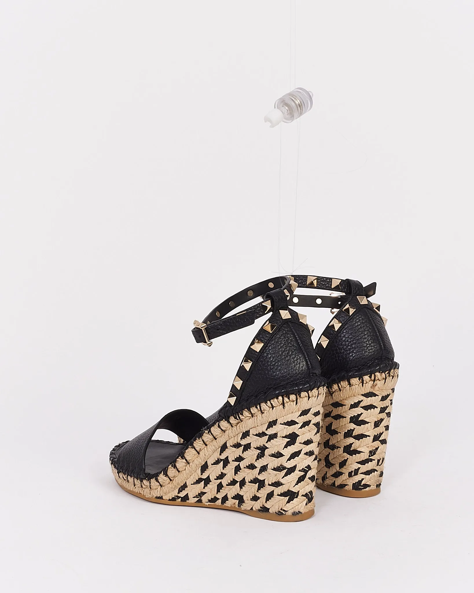 Valentino Black Rockstud Leather Espadrille Wedges - 38