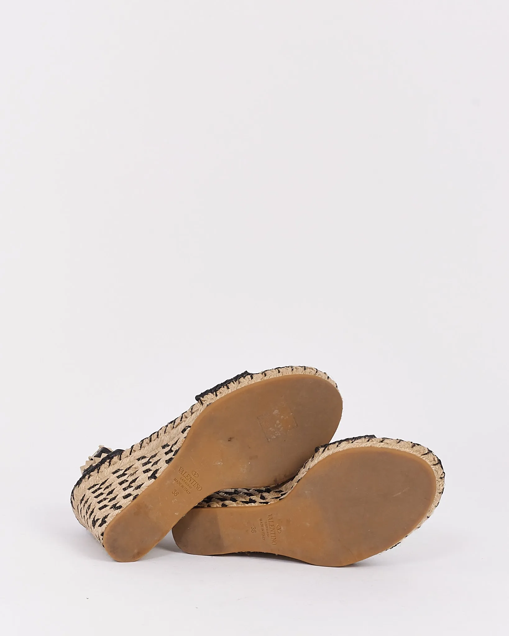 Valentino Black Rockstud Leather Espadrille Wedges - 38