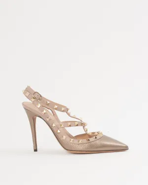 Valentino Metallic Gold Rockstud Strap Sandal - 39