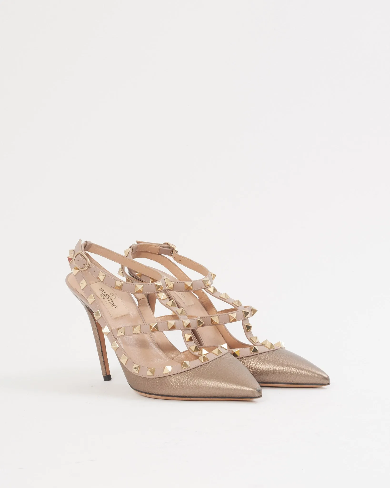 Valentino Metallic Gold Rockstud Strap Sandal - 39