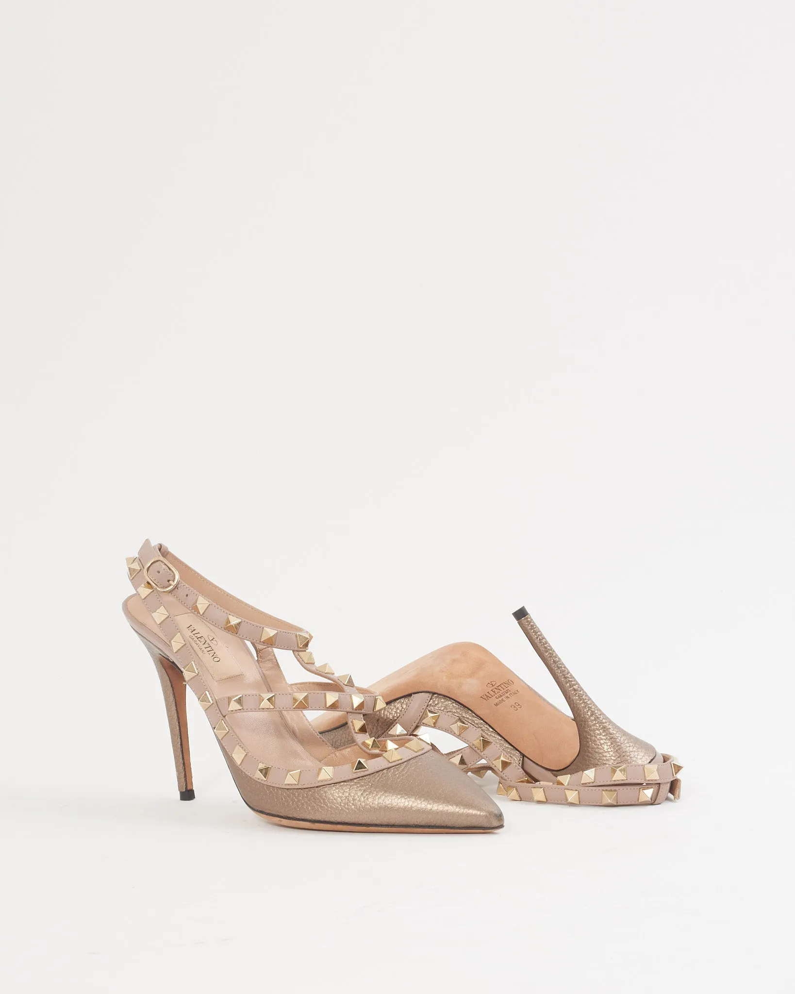 Valentino Metallic Gold Rockstud Strap Sandal - 39