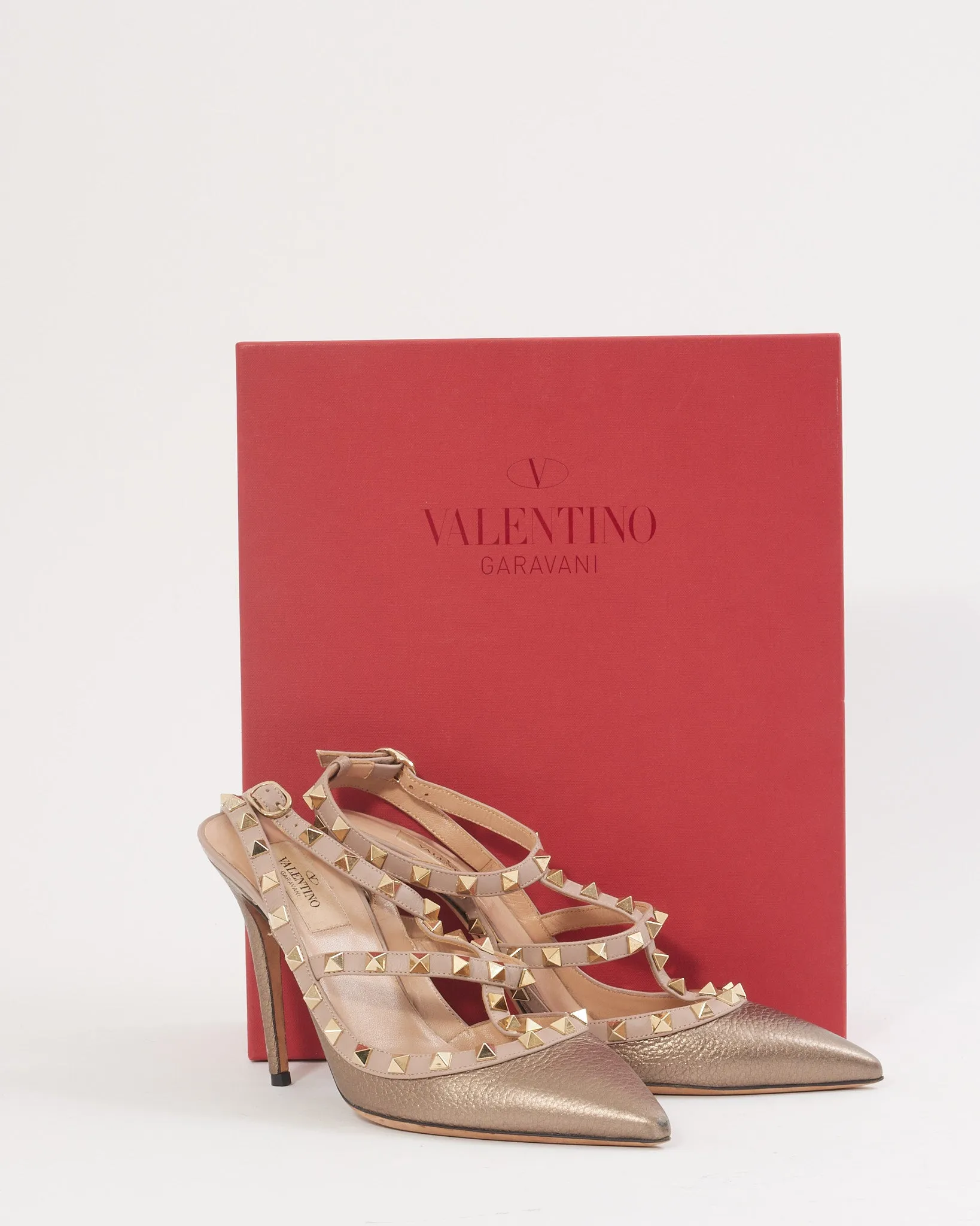 Valentino Metallic Gold Rockstud Strap Sandal - 39
