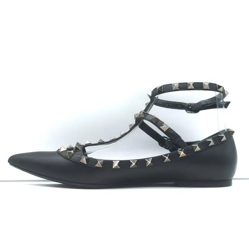 Valentino Noir Rockstud Caged Ballet Flats Black Leather Size 37.5