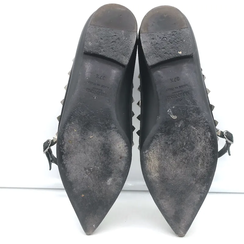 Valentino Noir Rockstud Caged Ballet Flats Black Leather Size 37.5