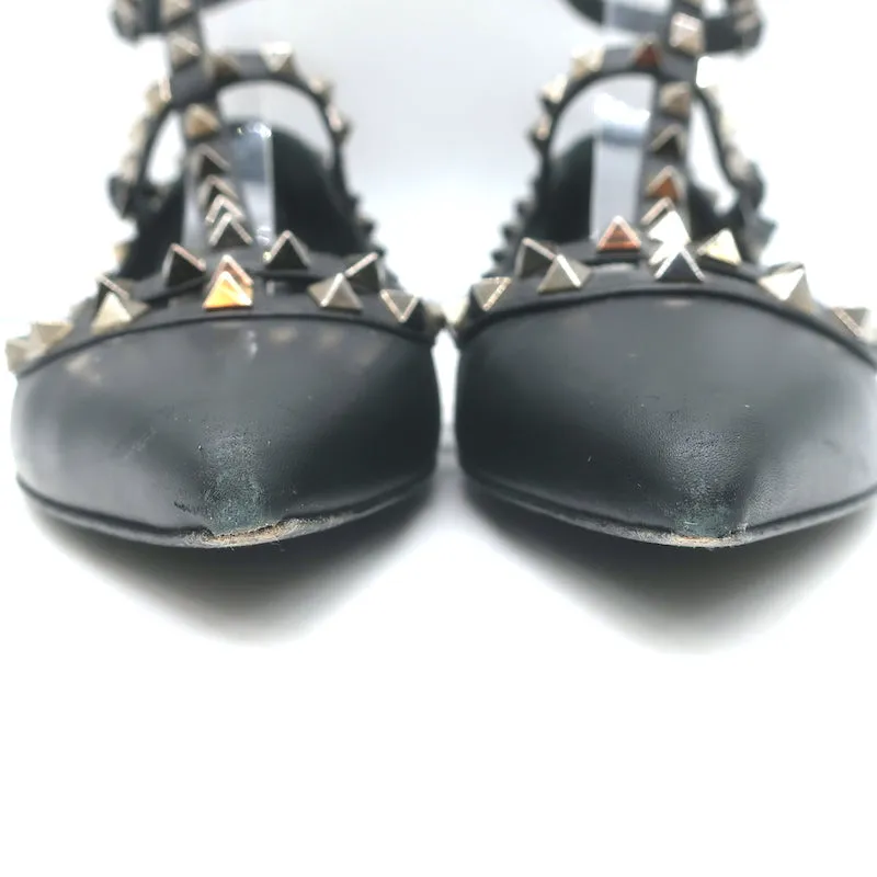 Valentino Noir Rockstud Caged Ballet Flats Black Leather Size 37.5