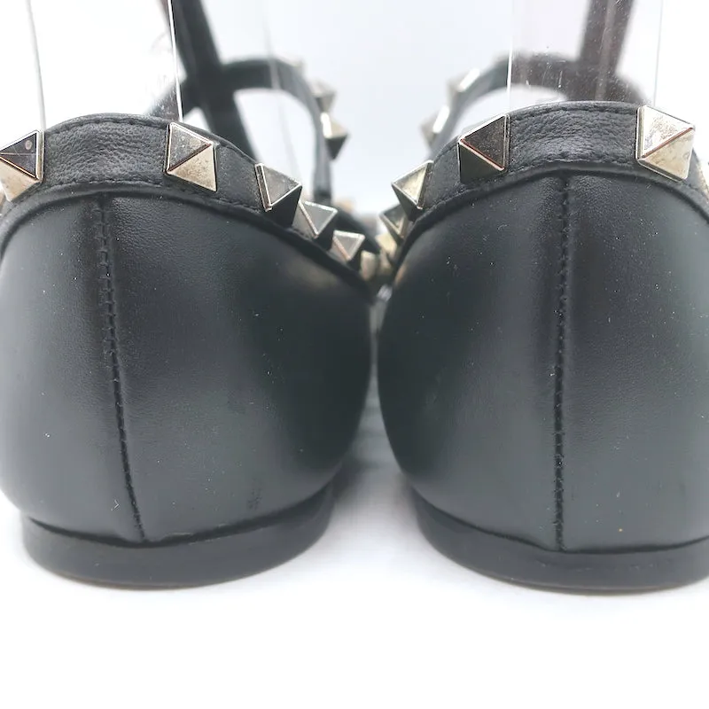 Valentino Noir Rockstud Caged Ballet Flats Black Leather Size 37.5