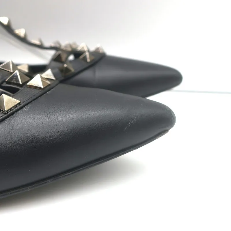 Valentino Noir Rockstud Caged Ballet Flats Black Leather Size 37.5
