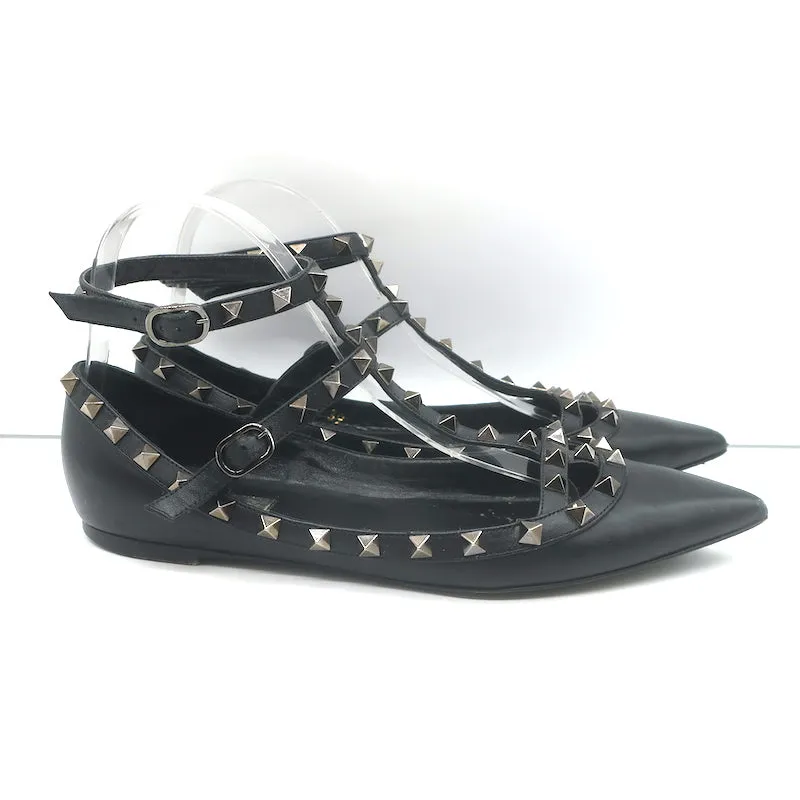 Valentino Noir Rockstud Caged Ballet Flats Black Leather Size 39