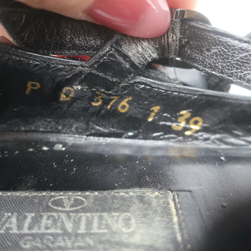 Valentino Noir Rockstud Caged Ballet Flats Black Leather Size 39
