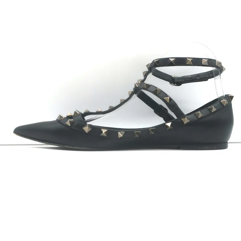 Valentino Noir Rockstud Caged Ballet Flats Black Leather Size 39