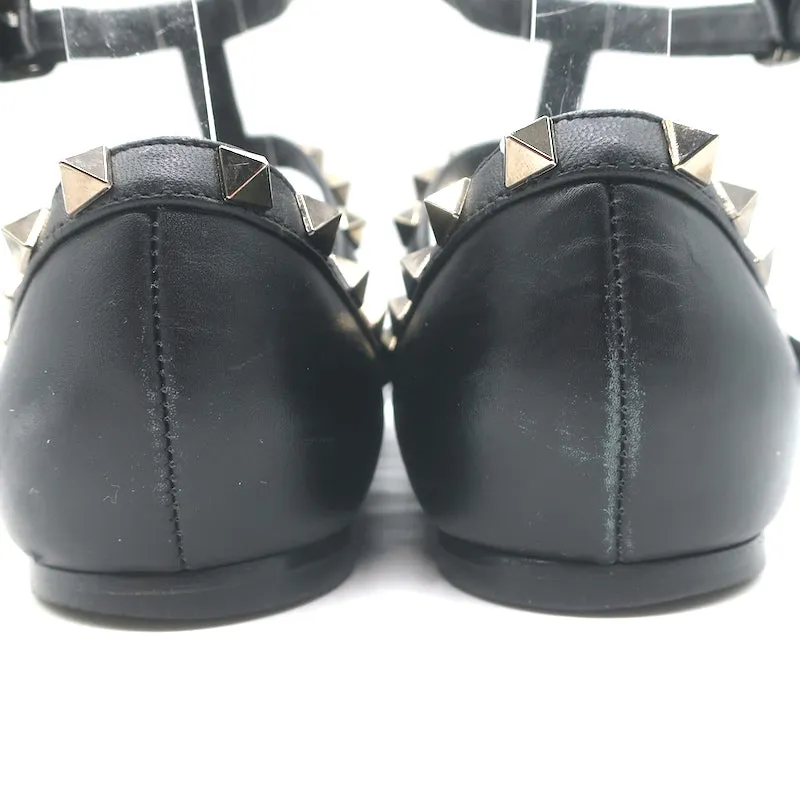 Valentino Noir Rockstud Caged Ballet Flats Black Leather Size 39