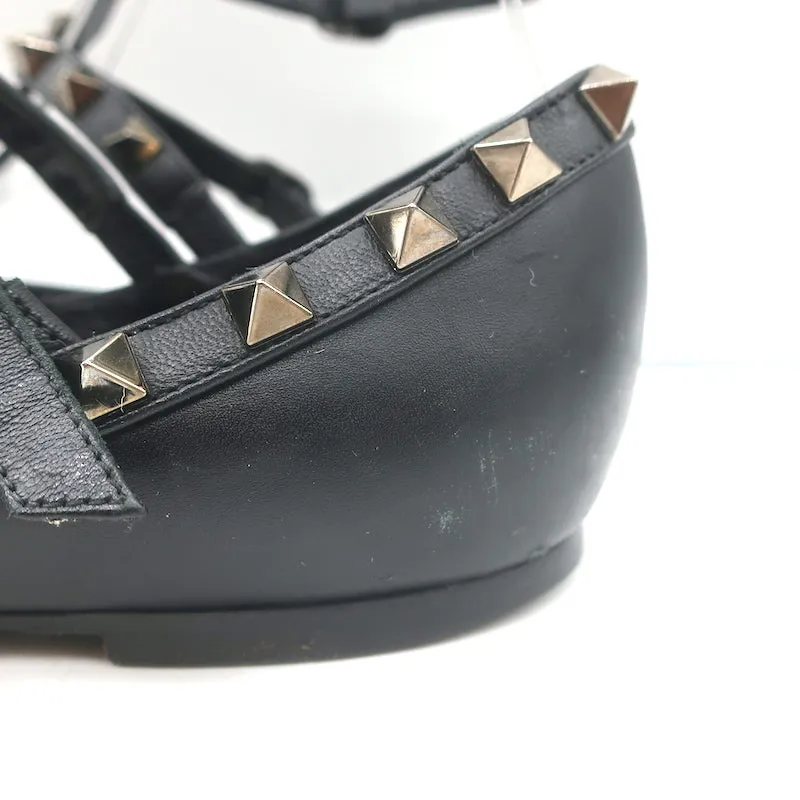 Valentino Noir Rockstud Caged Ballet Flats Black Leather Size 39