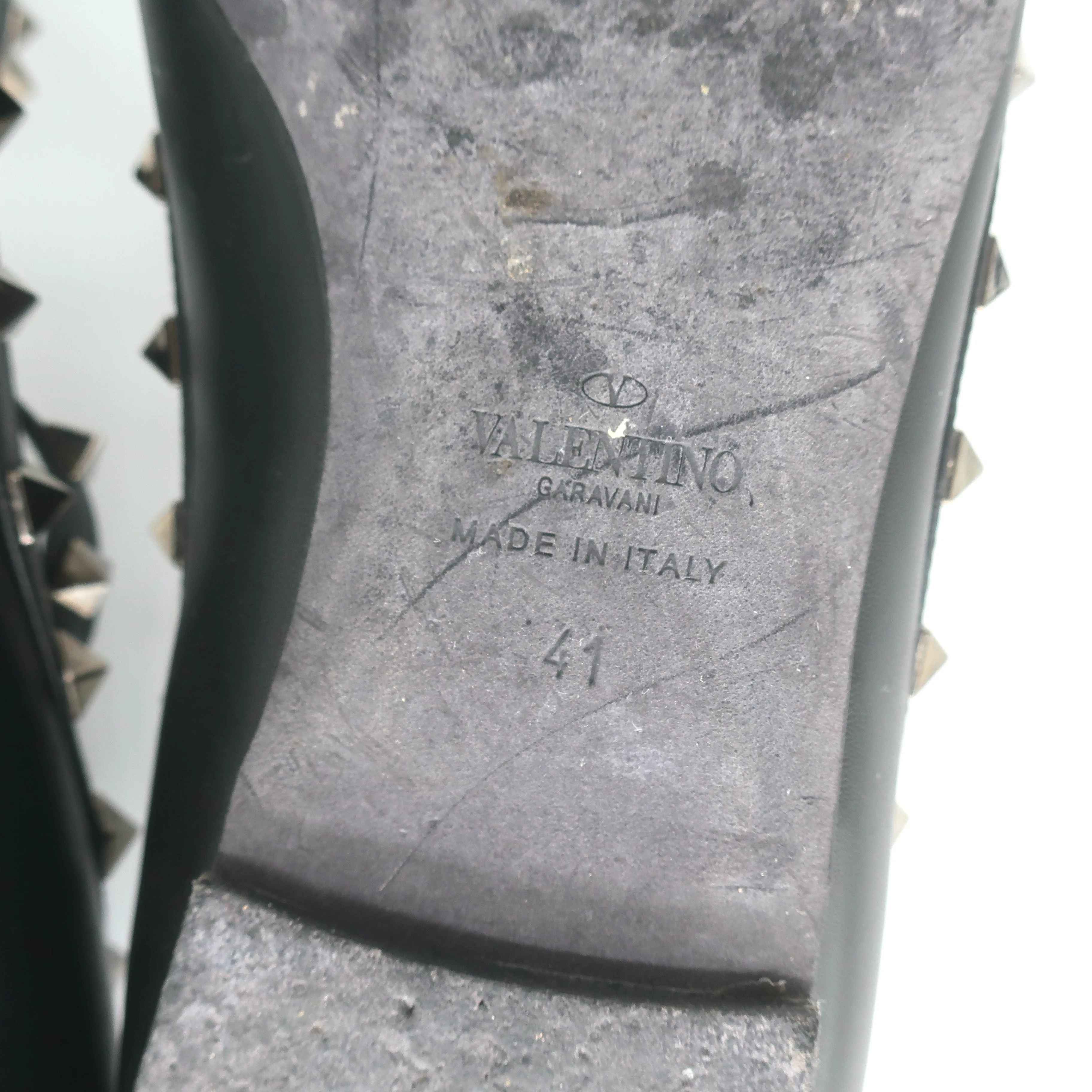 Valentino Noir Rockstud Caged Ballet Flats Black Leather Size 41