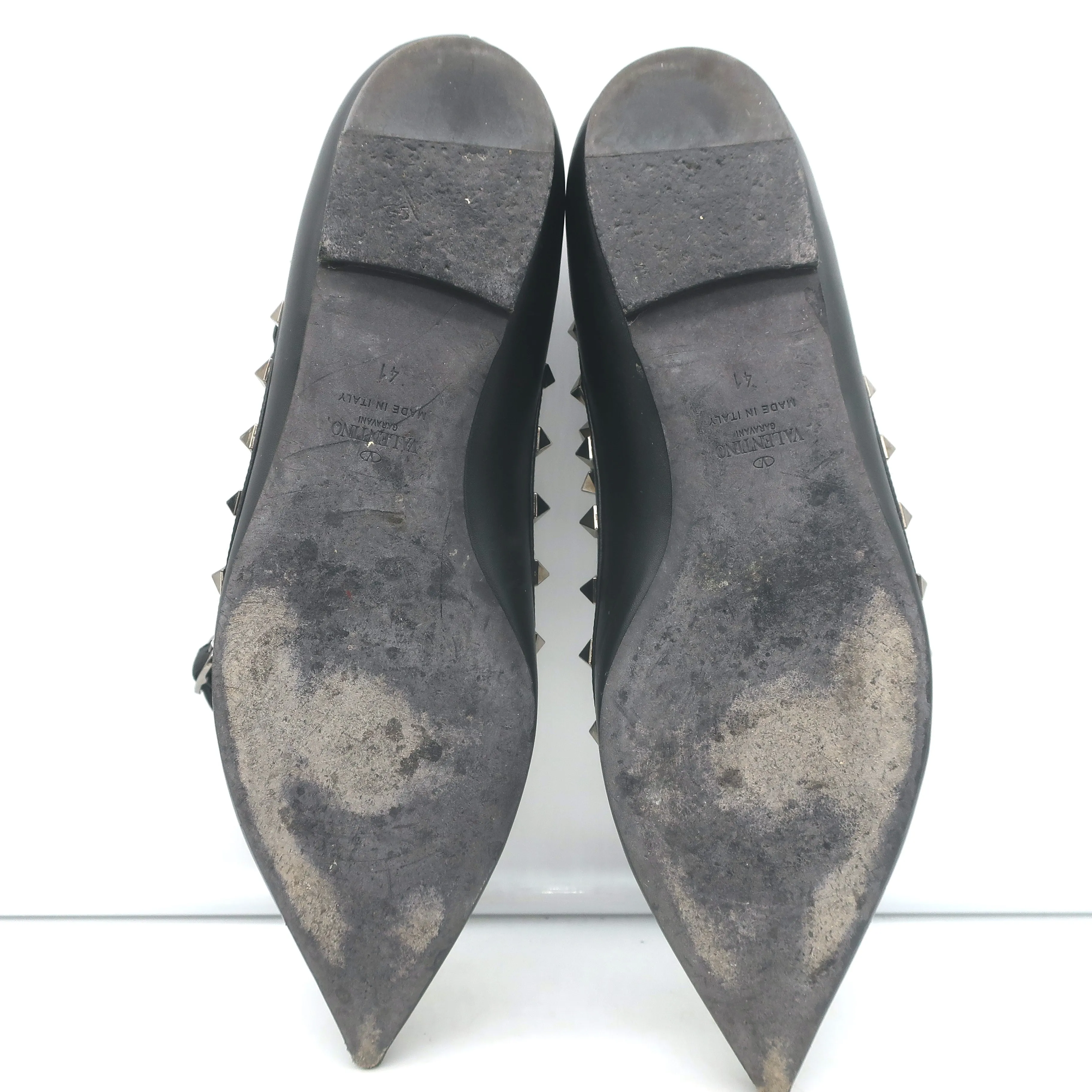 Valentino Noir Rockstud Caged Ballet Flats Black Leather Size 41
