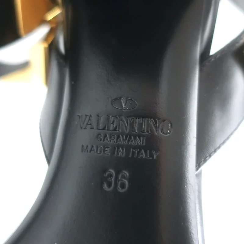 Valentino Roman Stud 60mm Sandals Black Leather Size 36 Ankle Strap Heels