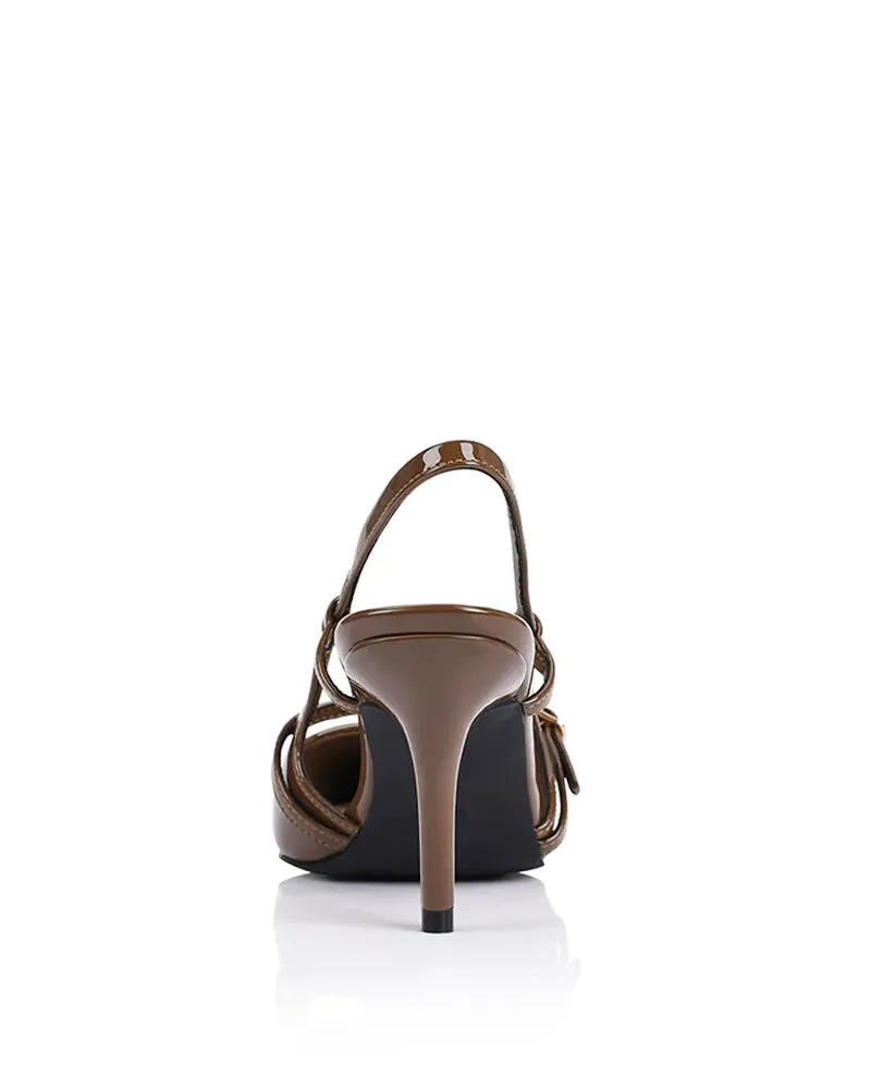 Verali Leia Slingback Stilettos - Cocoa Brown Patent