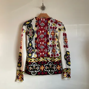 Vintage 1960s 70s filigree floral high neck sweater (HT2324)