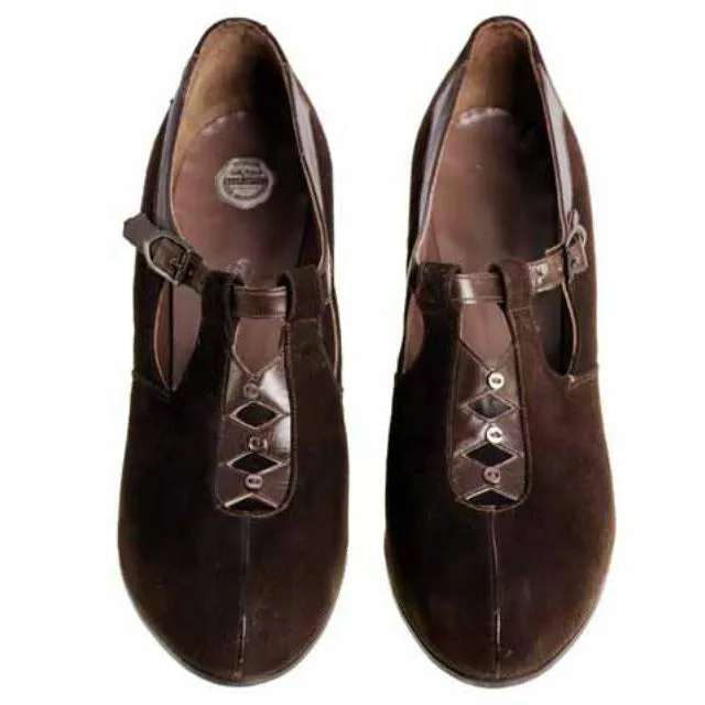 Vintage Brown Suede/Leather Mary Jane Shoes 1930s NIB 6 Air Step/Brown Bilt