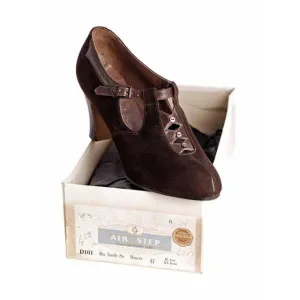 Vintage Brown Suede/Leather Mary Jane Shoes 1930s NIB 6 Air Step/Brown Bilt
