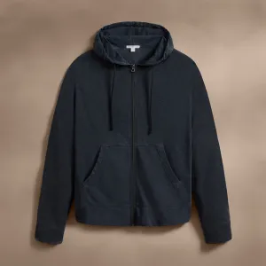 Vintage French Terry Zip Up Hoodie - Blue Noir Pigment