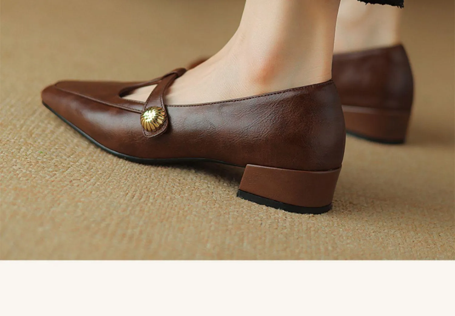 Vintage Leather Mary Jane Shoes for Women with T-Strap and Chunky Heel