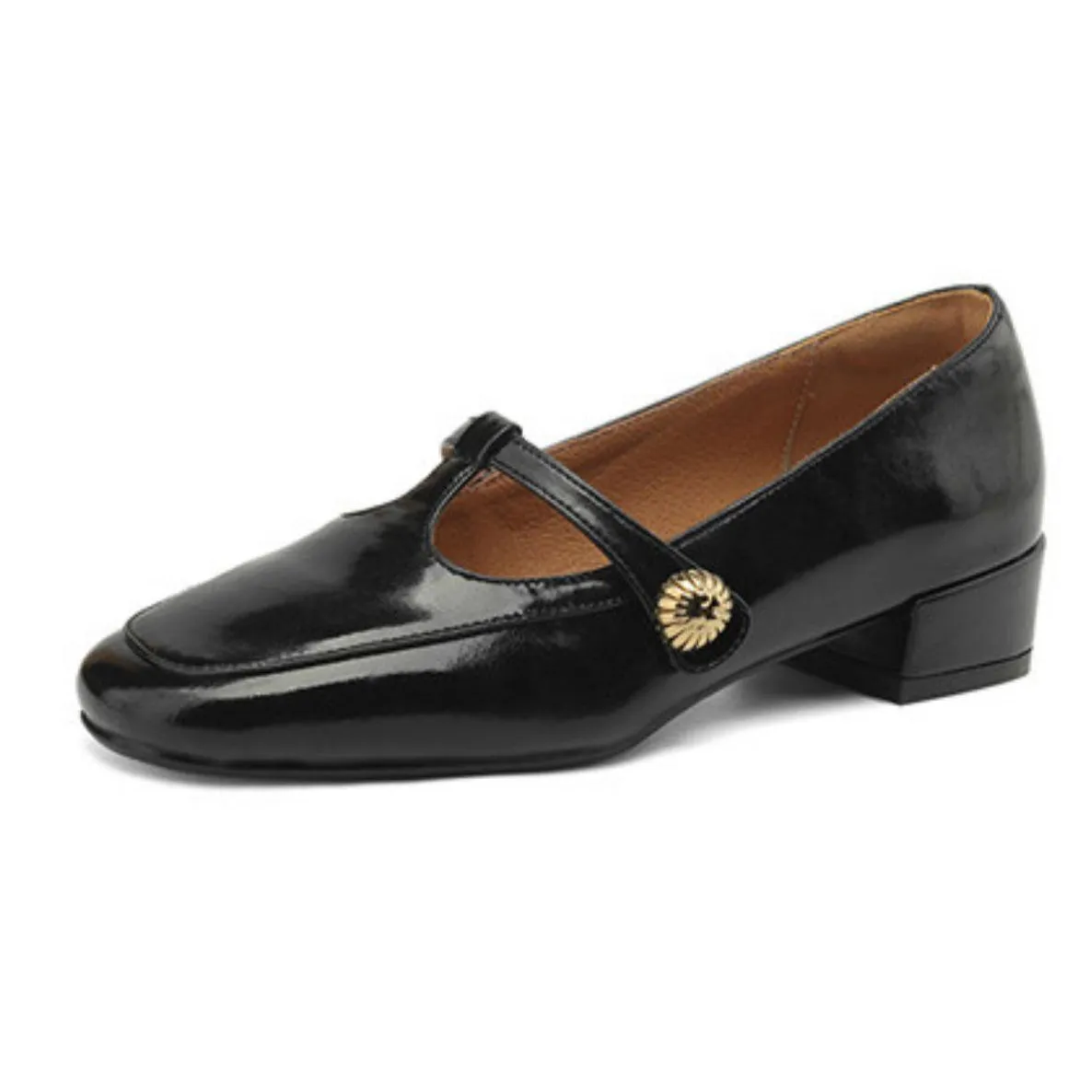 Vintage Leather Mary Jane Shoes for Women with T-Strap and Chunky Heel