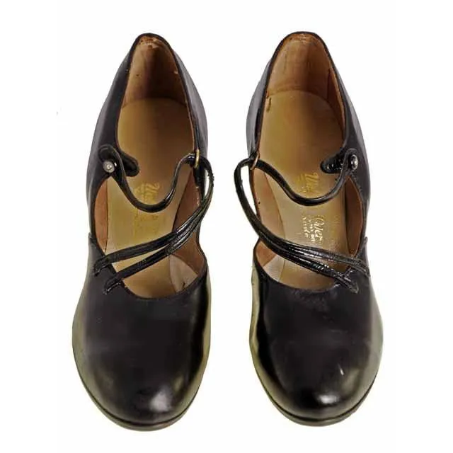 VINTAGE Patent Leather Shoes Mary Jane Button 1920s Walk Over NIB EU 36 US 6
