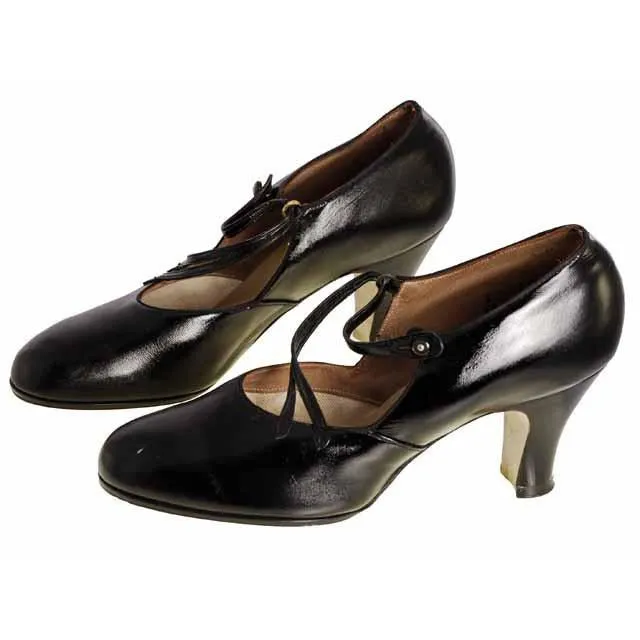 VINTAGE Patent Leather Shoes Mary Jane Button 1920s Walk Over NIB EU 36 US 6