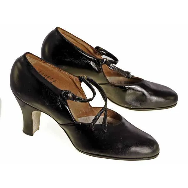 VINTAGE Patent Leather Shoes Mary Jane Button 1920s Walk Over NIB EU 36 US 6