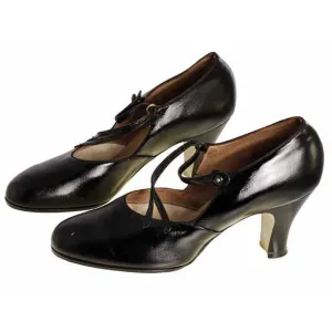 VINTAGE Patent Leather Shoes Mary Jane Button 1920s Walk Over NIB EU 36 US 6