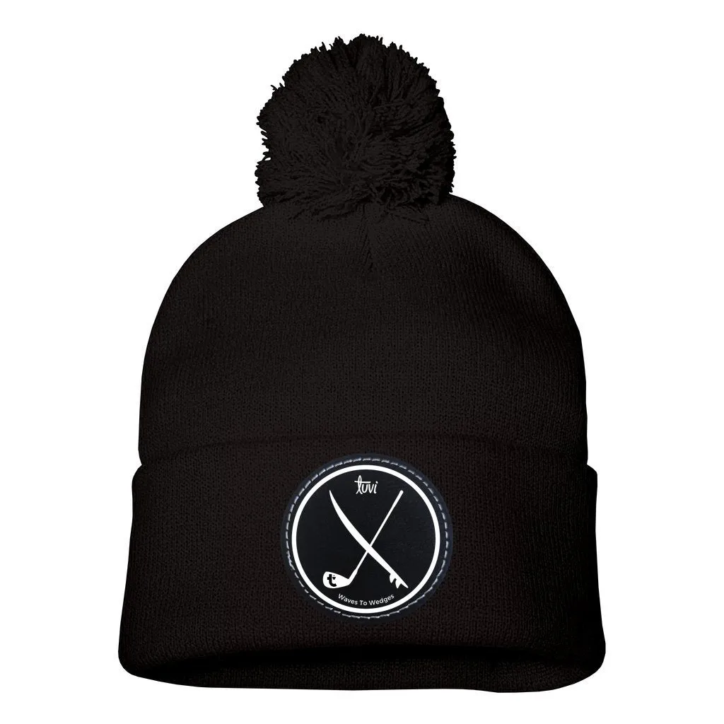 Waves to Wedges Crest Leather Patch Beanie - Black