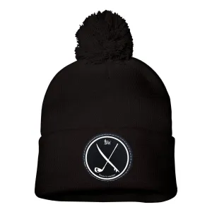 Waves to Wedges Crest Leather Patch Beanie - Black