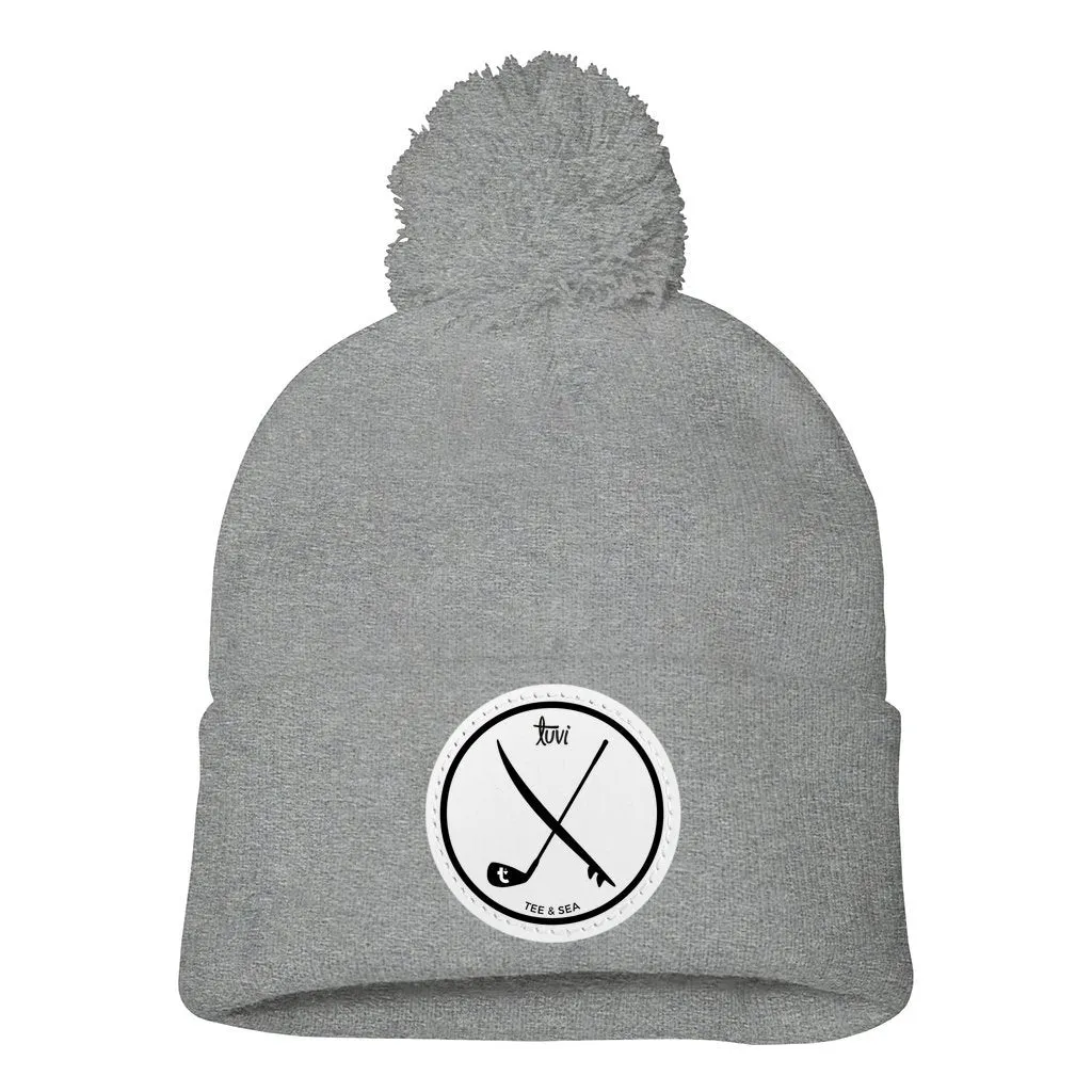 Waves to Wedges Crest Leather Patch Beanie - White