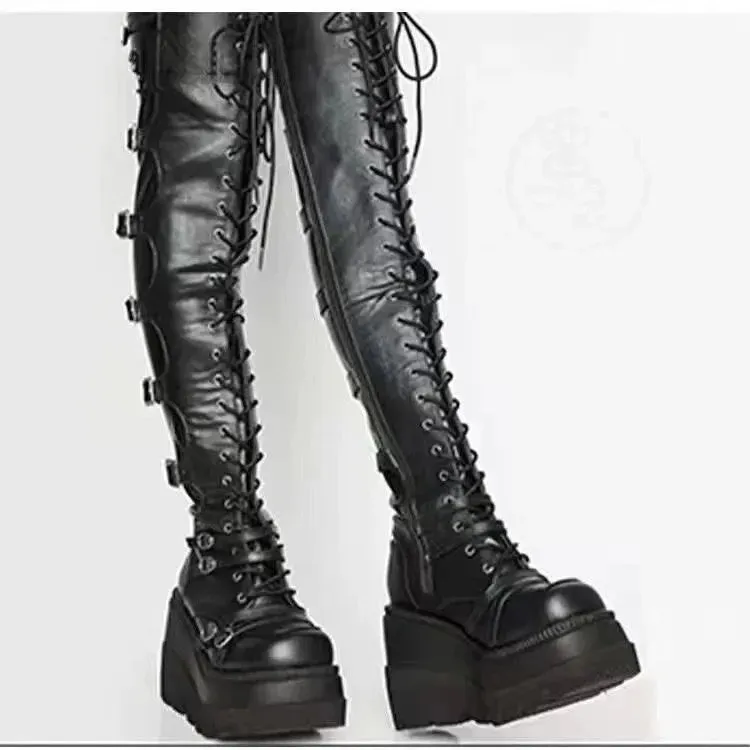 Wedges Long Boots - Autumn/Winter Over-the-Knee Boots for Women, Cosplay High Platform, High Heel Gothic Botas