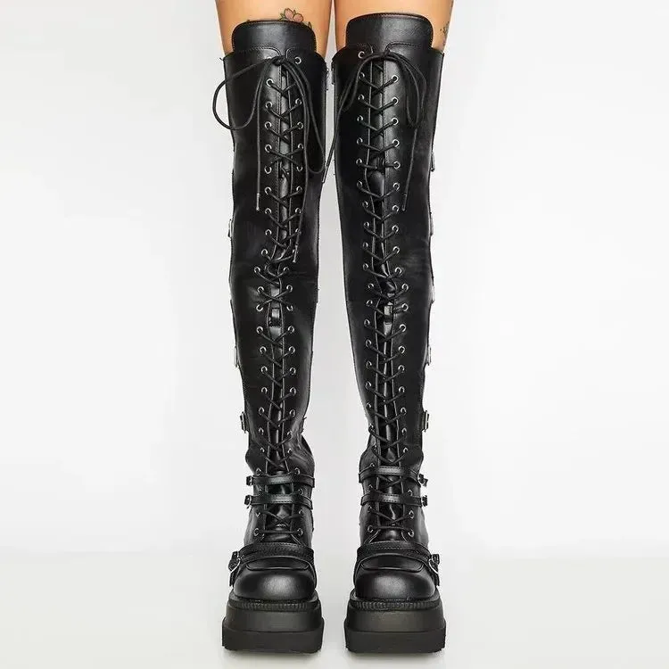 Wedges Long Boots - Autumn/Winter Over-the-Knee Boots for Women, Cosplay High Platform, High Heel Gothic Botas