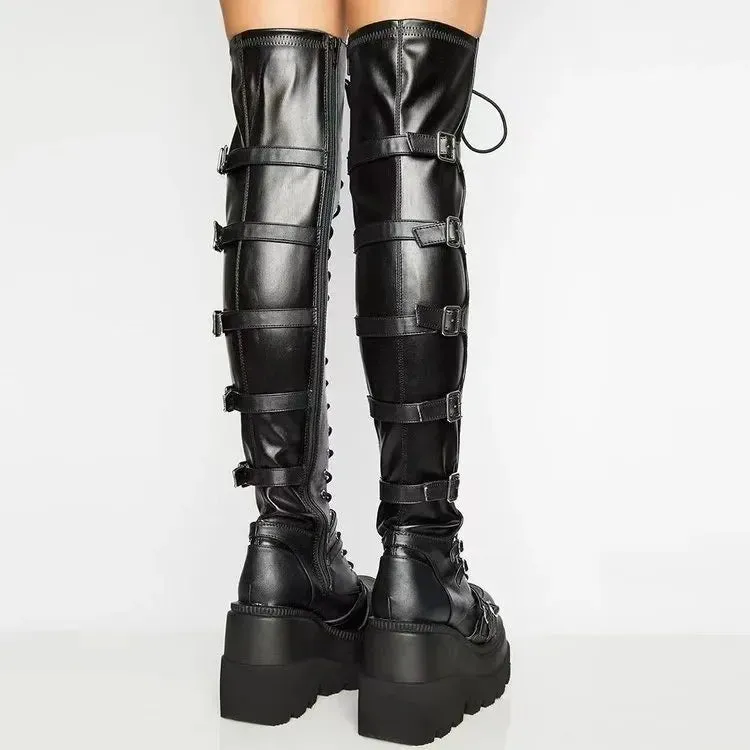 Wedges Long Boots - Autumn/Winter Over-the-Knee Boots for Women, Cosplay High Platform, High Heel Gothic Botas