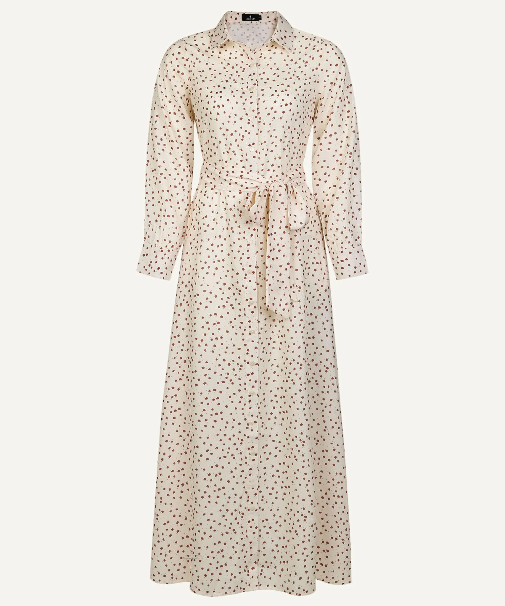 White Floral Chiffon Button Down Collar Dress