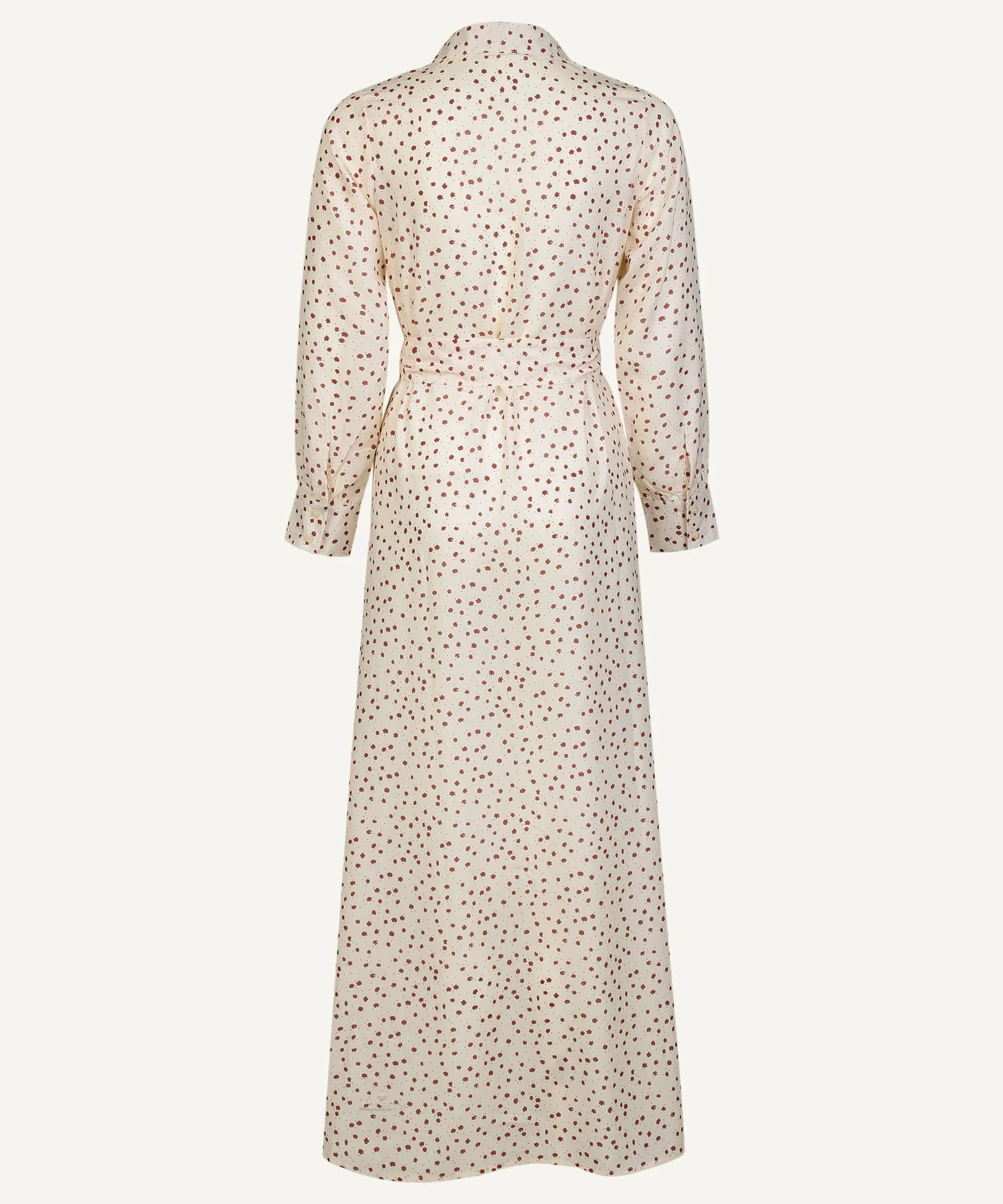 White Floral Chiffon Button Down Collar Dress