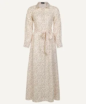 White Floral Chiffon Button Down Collar Dress