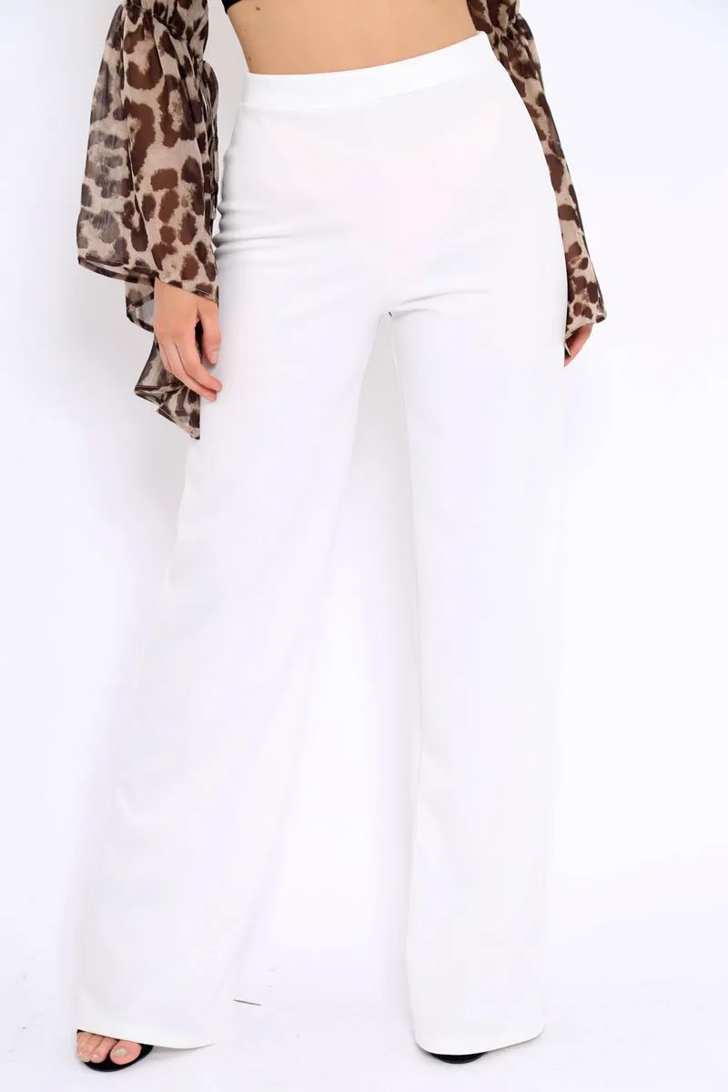 White High Waisted Wide Leg Trousers - Maise