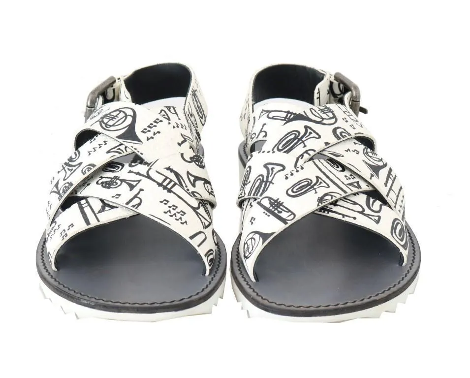 White Leather Trumpet Strap Sandals