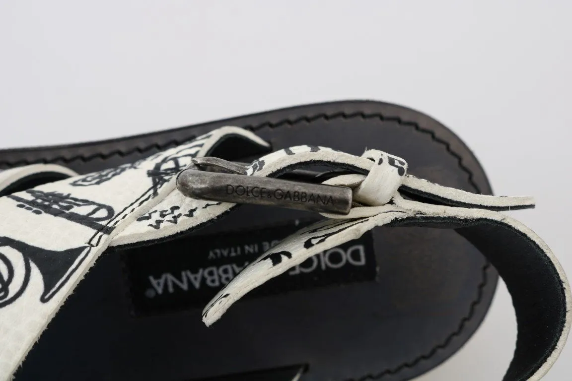 White Leather Trumpet Strap Sandals