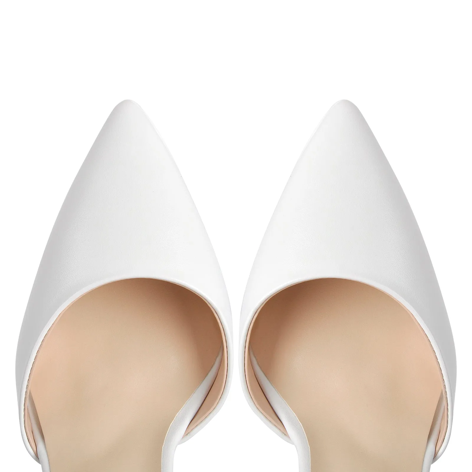 White Pointed Toe Platform Chunky Pumps