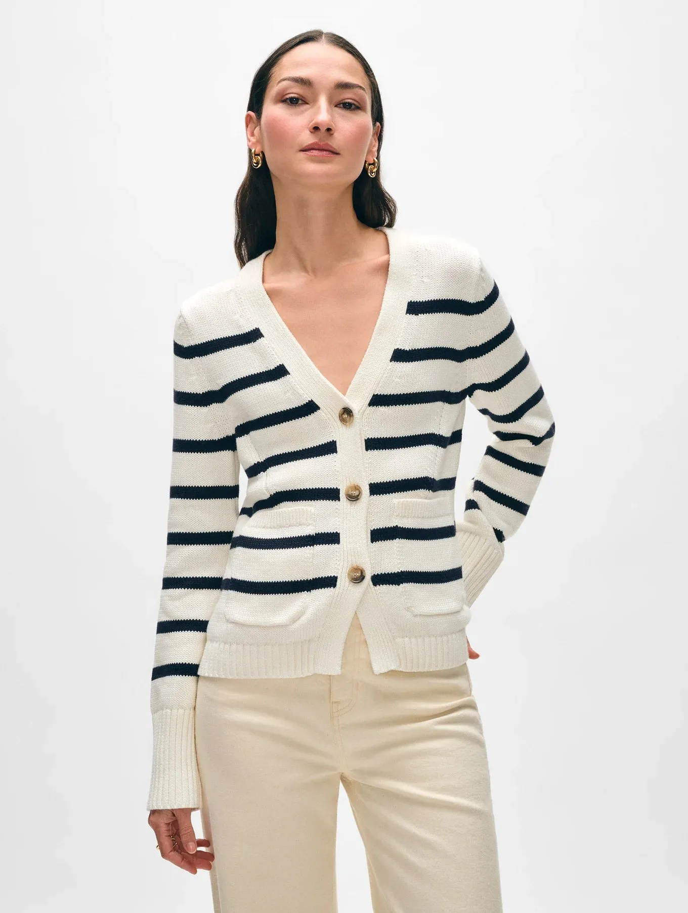 White   Warren Organic Waisted Pocket Cardigan