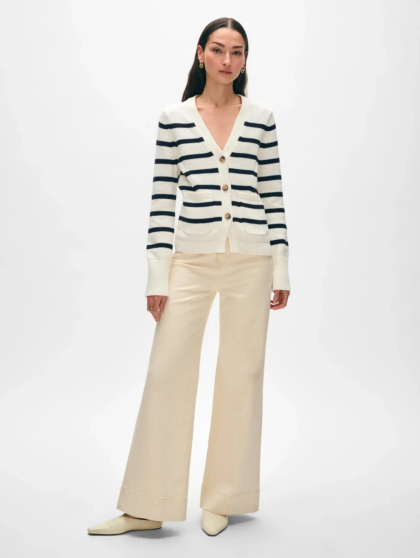 White   Warren Organic Waisted Pocket Cardigan