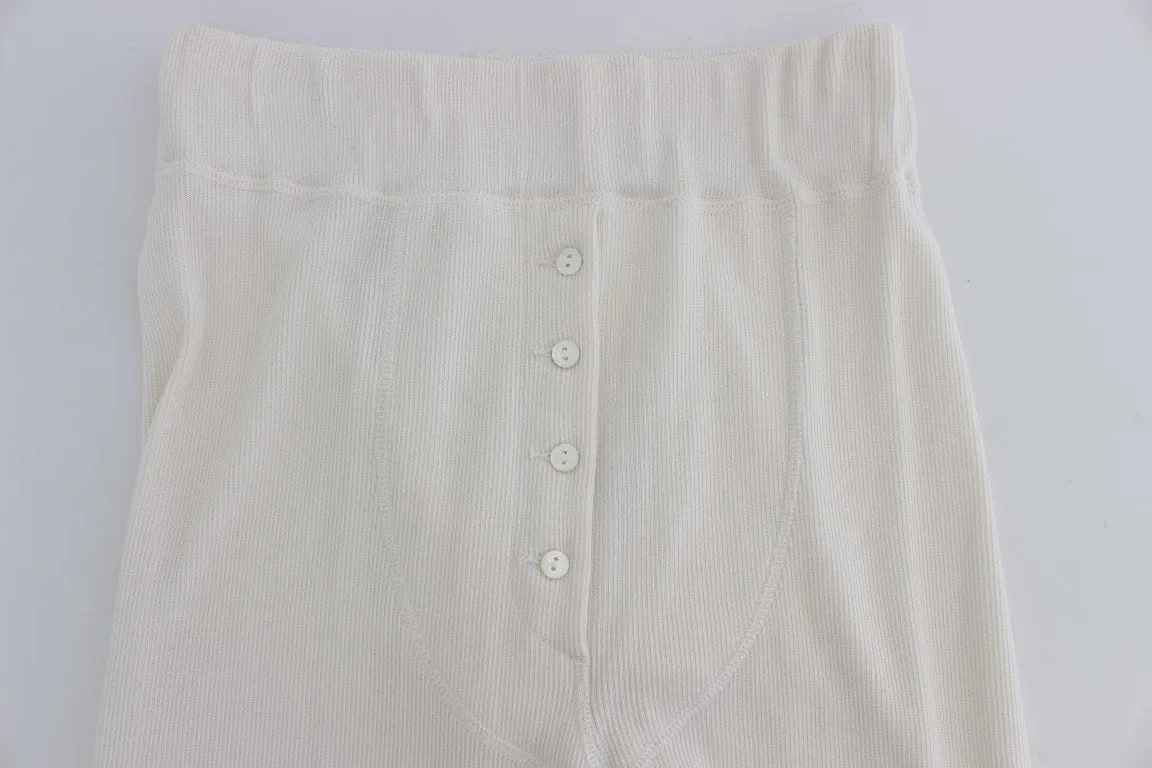 White Wool Stretch High Waist Tights Pants
