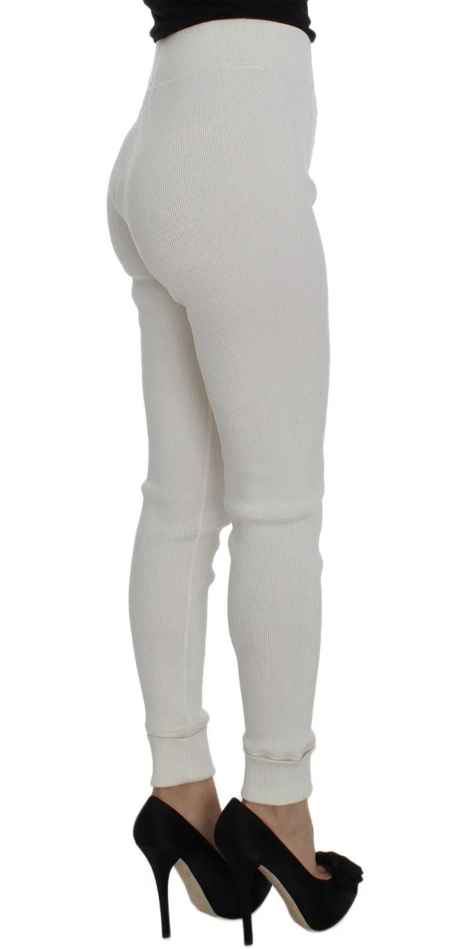 White Wool Stretch High Waist Tights Pants
